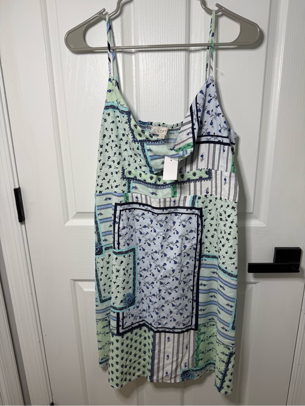 LOFT Mint and Navy Patchwork Slip Dress
